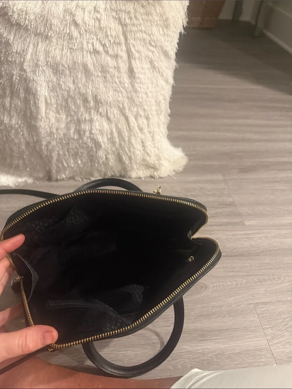 Kate Spade Black Leather Dome Satchel with Gold Hardware and Crossbody Strap